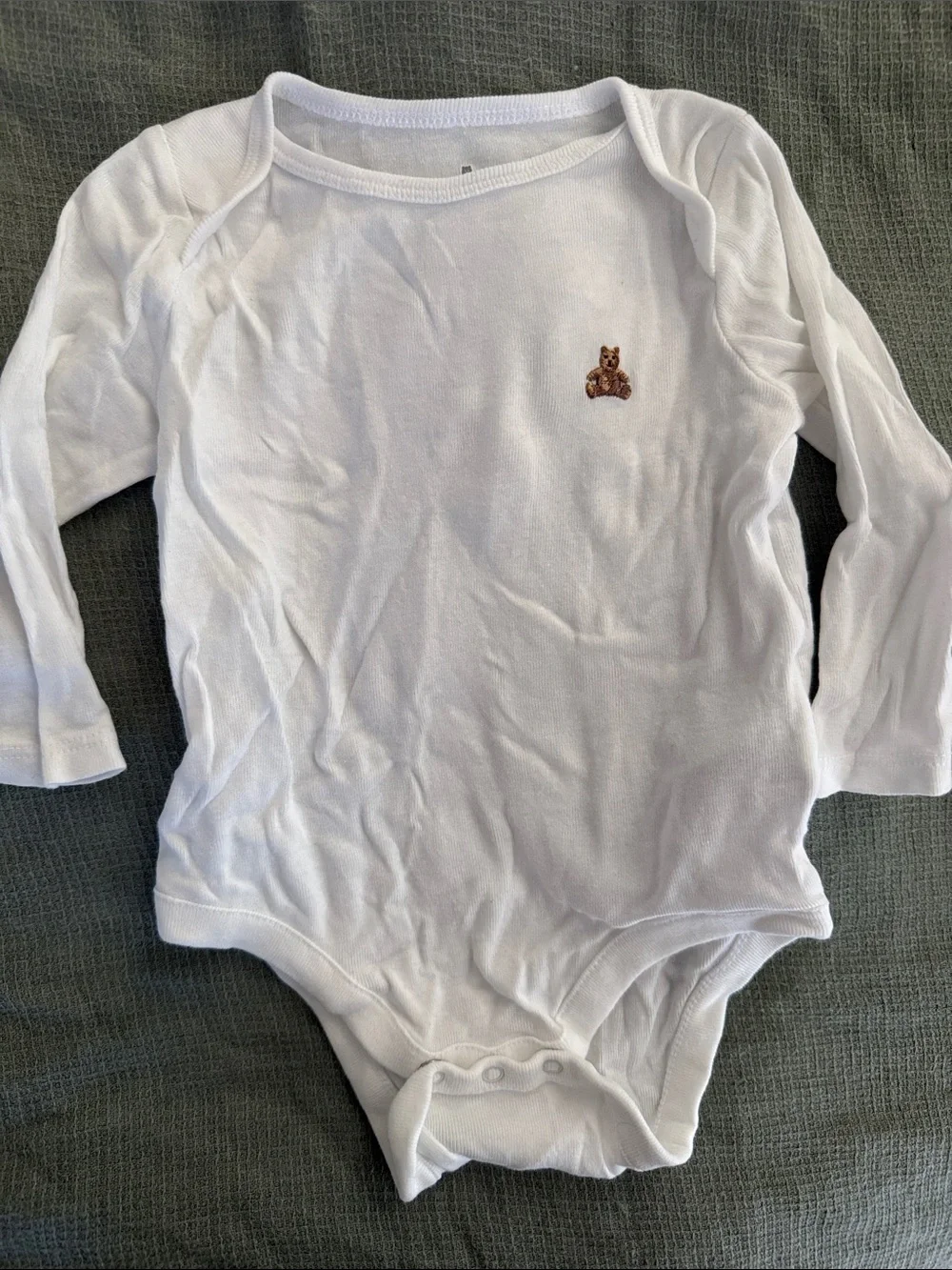 GAP White Long-Sleeve Baby One-Piece Set with Brown Bear Accent